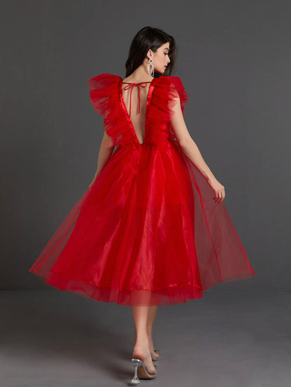 Belle plunge tulle midi dress (8056256889070)