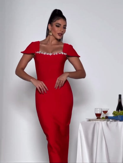 Crystal red bandage maxi dress