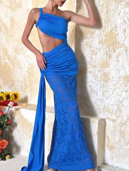 Zahra One-Shoulder Cutout Lace Maxi Dress