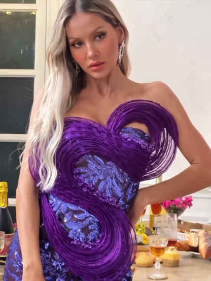 Sequin embellished purple mini dress