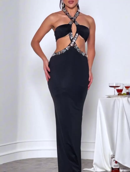 Rhinestone cutout maxi dress
