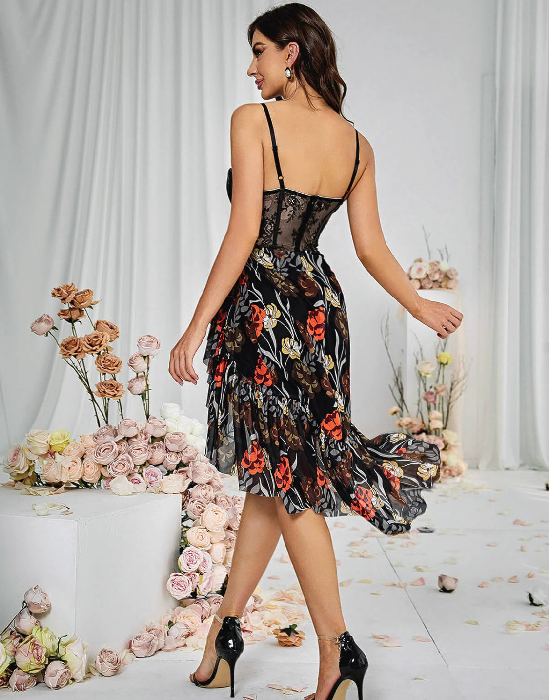 Linda mesh floral midi dress (8040418017518)