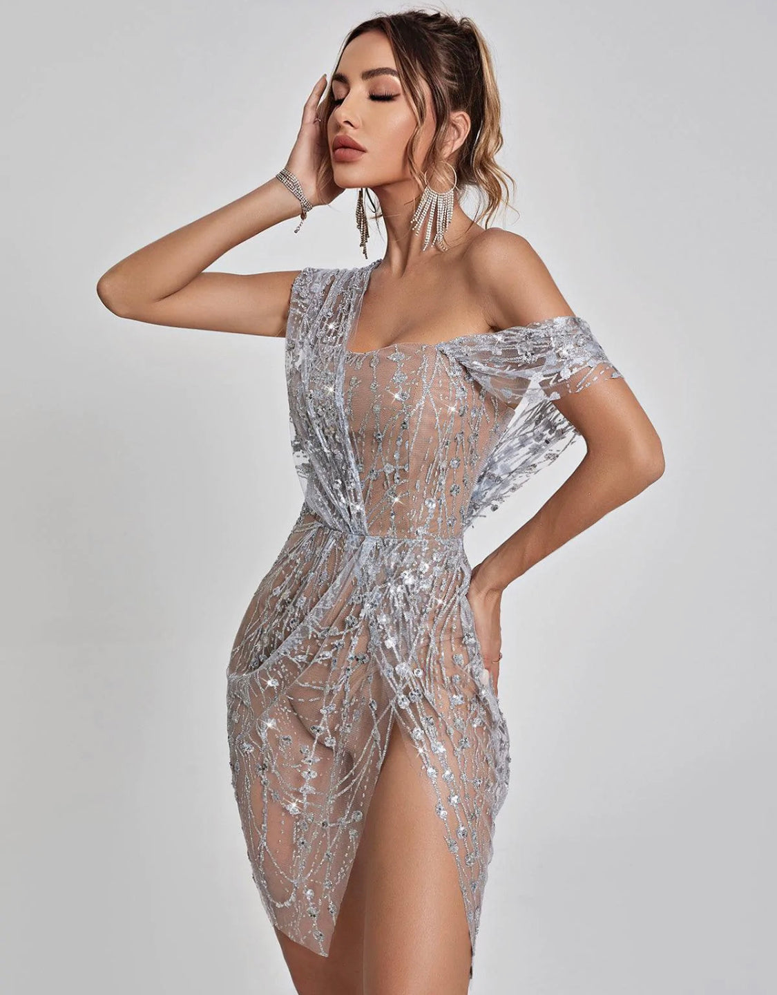 Barley split sequin mini dress (8039300825326)