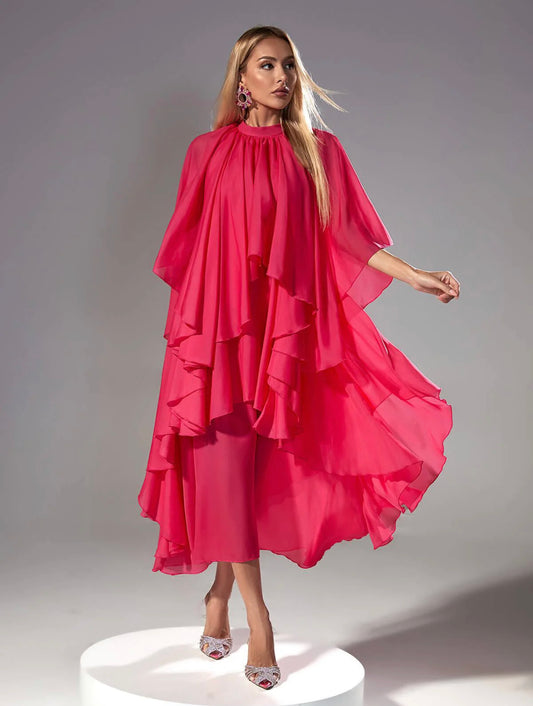 Dina chiffon ruffle midi dress (8039647117550)